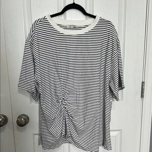 Black and White Striped Tunic with Front Knot Detail